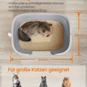 Litiera cu margini inalte pentru pisici Feandrea, plastic, gri, 64 x 44 x 33 cm, Resigilat, Grad A - Img 4