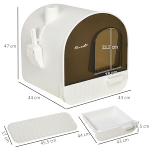 Litiera pentru pisici, cu filtru, lopatica si tava detasabila, polipropilena, alb/negru, 43 x 44 x 47 cm, Resigilat, Grad A - Img 3