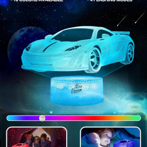 Lumina de noapte 3D pentru copii Nice Dream, LED, model masina, RGB, acril, 21,4 x 14,9 x 5,2 cm - Img 5