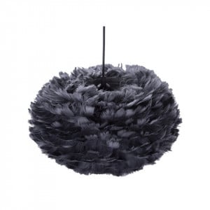 Pendul cu abajur din pene FOG, gri inchis, cablu negru, 35 x 20 cm