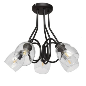 Lustra pendul 5 lumini negru cu sticla transparenta, design industrial modern