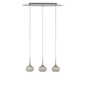 Lustra pendul Chelsie cu 3 lumini crom lucios si abajururi sticla transparenta, design modern reglabil inaltime 25-150cm