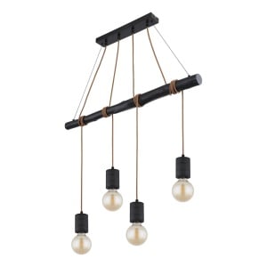 Lustra tip pendul Hermine, 4 lumini, lemn/metal/textil, maro/negru, 90 x 7 x 120 cm