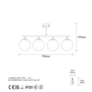 Lustra tip pendul Luper, 4 lumini, metal/sticla, auriu, 70 x 35 cm