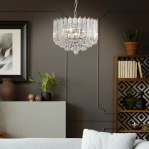 Lustra tip pendul Nessa, 4 lumini, metal/acril, argintiu, 35 x 27 x 120 cm