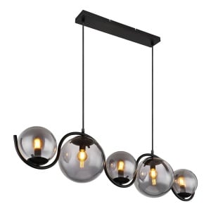 Lustra tip pendul Porry, 5 lumini, metal/sticla, gri/negru, 20 x 120 x 100 cm