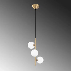 Lustra tip pendul Torry, metal/sticla, negru/auriu/alb, 36 x 131 cm