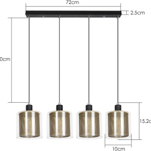 Lustra tip pendul Zmh, 4 lumini, metal/sticla, negru/auriu/transparent, 72 x 10 x 150 cm