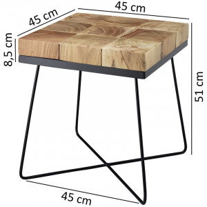 Masa laterala Brockton, lemn masiv/metal, negru/natur, 51 x 45 x 45 cm - Img 2
