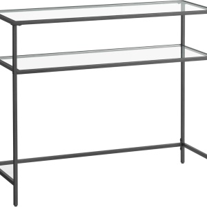 Masa tip consola Vasagle, metal/sticla, negru/transparent, 35 x 100 x 80 cm