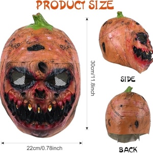Masca pentru Halloween Formizon, model dovleac, latex, portocaliu/negru/verde, 30 x 22 cm