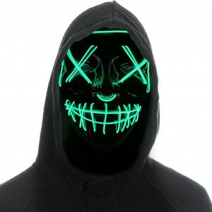 Masca pentru Halloween Shineyoo, LED, PVC, negru/verde, 18 x 20 cm