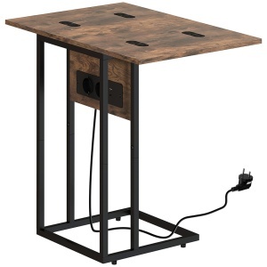 Masuta de cafea extensibila tip C cu 2 statii incarcare Re-Bloom, MDF/metal, 39x29x57 cm, blat 39x29-58 cm, USB+USB-C 5V2A, 10 kg, maro rustic/negru - Verificat A · Re-Bloom - Img 1
