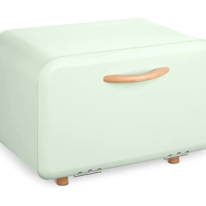 Navaris cutie paine metal/lemn, 35.2x23.5x23 cm, deschidere frontala, curatare manuala, verde deschis - Verificat A · Re-Bloom
