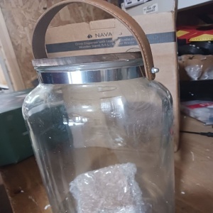 Navaris dozator bauturi 5.6L, suport lemn, robinet inox, maner piele, Transparent/Maro - Verificat A · Re-Bloom - Img 6