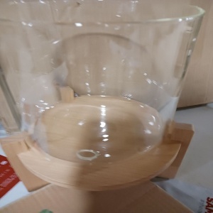Navaris dozator bauturi sticla borosilicata cu stand lemn fag, 5L, Ø20x20cm, inaltime totala 34cm, 2.5kg, robinet inox/silicon, capac lemn/inox, compatibil masina spalat vase, maro - Verificat A · Re-Bloom - Img 5