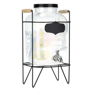Navaris dozator bauturi sticla borosilicata rainbow irizat, 5L, Ø16x27cm, 2kg, robinet inox, stand metalic, manere lemn, rezistenta -20°C/300°C, transparent/rainbow - Verificat A · Re-Bloom