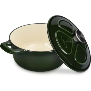 Navaris oala din fonta emailata, cuptor/plita/inductie, Ø24cm, 3.5L, Verde inchis - Verificat A · Re-Bloom - Img 2
