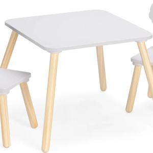 Navaris set masa + 2 scaune copii, MDF/lemn pin, masa 50x50x38cm + scaune 27x27x48cm, 15kg, capacitate 50kg, varsta 3+ ani - Verificat A · Re-Bloom