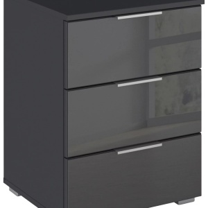 Noptiera Mars, negru lucios, 3 sertare, 47x42x62cm