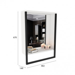 Oglinda cu spatiu de depozitare Places of Style, lemn/sticla/metal, alb/negru, 48 x 67 cm