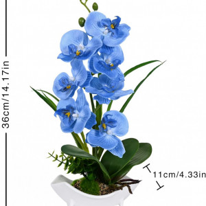 Orhidee artificiala RENATUHOM, albastru/verde, matase/plastic/ceramica, 11 x 16 x 38 cm - Img 5