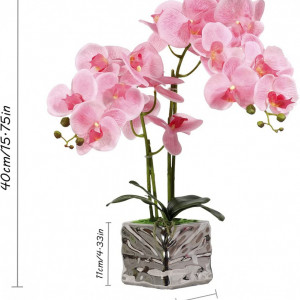 Orhidee artificiala RENATUHOM, roz/verde/argintiu, matase/plastic/portelan, 49 cm - Img 2