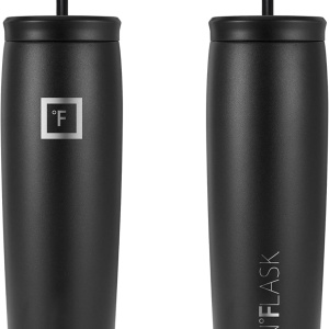 Pahar din otel inoxidabil IRON °FLASK, cu pai si 2 capace, izolat, rece 20 ore / cald 5 ore, negru, 830 ml - Img 4