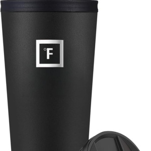 Pahar din otel inoxidabil IRON °FLASK, cu pai si capac, izolat, rece 16 ore / cald 4 ore, negru, 950 ml