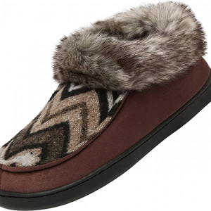 Papuci de iarna cu blana Mishansha, textil/cauciuc, maro, 36 - Img 1