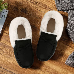 Papuci de iarna cu blana Mishansha, textil/cauciuc, negru/alb, 38 - Img 2