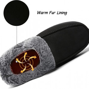 Papuci de iarna cu blana Mishansha, textil/cauciuc, negru/gri, 38 - Img 5