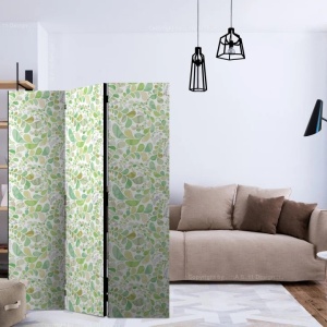 Paravan East Urban Home, lemn masiv/panza, alb/verde, 172 x 135 x 3 cm