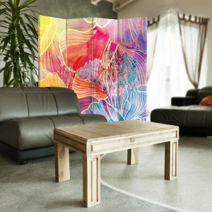 Paravan Gisella, lemn masiv, multicolor, 150 x 145 x 4 cm - Img 2