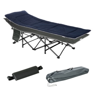 Pat pliabil de camping, otel/Oxford/spuma LDPE, 188x64.5x53 cm pliat 28x17x105 cm, inaltime 37cm, perna 37x13cm + husa transport 28x25cm incluse, capacitate 150kg, albastru - Verificat A · Re-Bloom