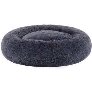 Pat pufos pentru caini si pisici FEANDREA, cu husa detasabila, lavabila, plus moale cu fir lung, 80 cm, gri inchis, Resigilat, Grad A