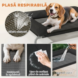 Pat ridicat pentru caini cu perna U, Oxford/Textiline/bumbac PP/otel, 110x75x30 cm, suprafata 94x75cm, inaltime picioare 19.5cm, perna 10cm, negru/argintiu - Verificat A · Re-Bloom - Img 4