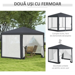 Pavilion de gradina hexagonal Re-Bloom, metal/poliester, 3.94x3.94x2.5 m, latura 200 cm, stresina 197 cm, gri - Verificat A · Re-Bloom - Img 5