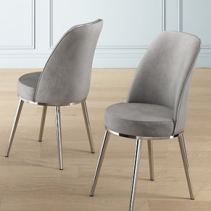 Pefa set 2 scaune dining 45x42x91 cm, cadru metal cromat, tapiterie catifea, inaltime sezut 47 cm, gri/crom - Verificat A · Re-Bloom - Img 3