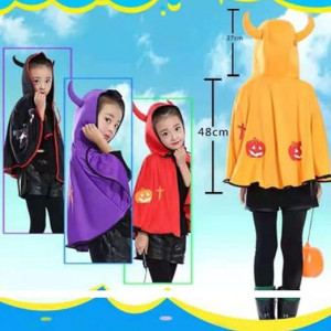 Pelerina de Halloween pentru copii Tuofang, poliester, mov/negru/portocaliu, 48 cm - Img 6