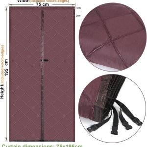 Perdea termoizolanta pentru usa Risareyi, magnetica, tesatura Oxford/bumbac, maro, 75 x 195 cm