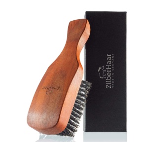 Perie pentru ingrijirea barbii si a parului, ZilberHaar, 100% din par de mistret, premium, potrivita pentru aplicare balsam si ulei, 16.8 x 5.1 x 3.8 cml, Resigilat, Grad A