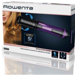 Perie rotativa cu aer cald Rowenta Brush Activ' CF9525F0, 1000W, 2 perii rotative, 2 trepte de temperatura si viteza, functie jet de aer rece, generator de ioni, invelis ceramic, rotire alternativa, lungime cablu 1.8m, negru & violet, Resigilat, Grad A