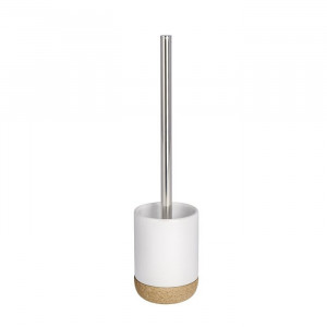 Perie și suport de toaletă Corc, ceramica, alb, 37,5 x 9,5 x 9,5 cm - Img 1