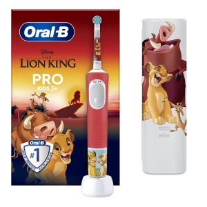 Periuta de dinti electrica Oral-B Pro Kids Lion King pentru copii, Curatare 2D, 2 programe, 1 capat, 4 autocolante, trusa de calatorie, Rosu, Resigilat, Grad A - Img 1