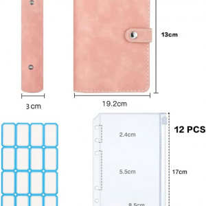 Planificator cu 12 dosare si etichete autocolante HBYMYDA, piele PU/PVC/metal, roz, 19,2 x 13 x 3 cm - Img 2
