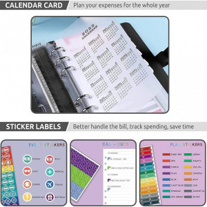 Planificator de buget cu plicuri si etichete Iycorish, PU/hartie/plastic, negru, 19 x 13 cm - Img 5