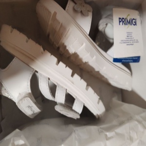 Primigi, Sandale flatform din piele, Alb optic, Argintiu, 25 EU, Resigilat, Grad B - Img 2