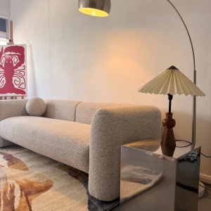 Produs Resigilat Canapea 3 locuri Re-Bloom Leiren, textil/eucalipt, 224x87x66 cm, arcuri sinuoase, spuma 24 kg/m3, 2 perne incluse, bej - Verificat A - Img 5