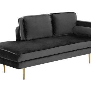 Produs Resigilat Canapea dreapta Re-Bloom Miramas, catifea/metal, 171x79x63 cm, spuma 50 kg/m3, 350 kg, perne incluse, negru - Verificat A - Img 6